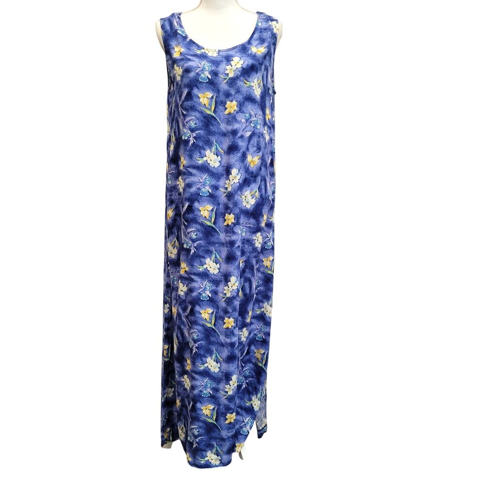 Coco Bianco Maxi Dress Women's 14 Blue Floral Sleeveless Tropical Flowy Beachy